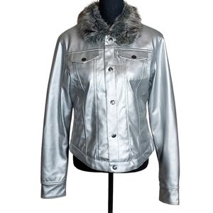 VTG FUBU Ladies Collection XL Silver Embroidered Logo Y2K Whimsy Grunge Jacket